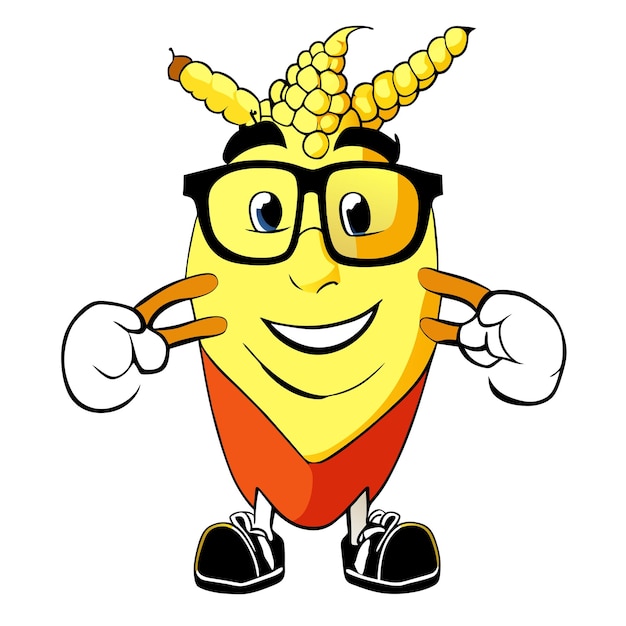 Cute corn wearing glasses with thumbs up cartoon vector icon illustration