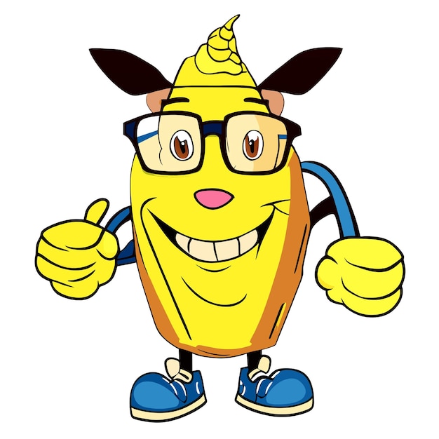 Cute corn wearing glasses with thumbs up cartoon vector icon illustration