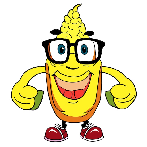 Cute corn wearing glasses with thumbs up cartoon vector icon illustration