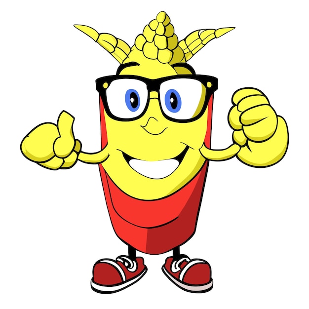 Cute corn wearing glasses with thumbs up cartoon vector icon illustration