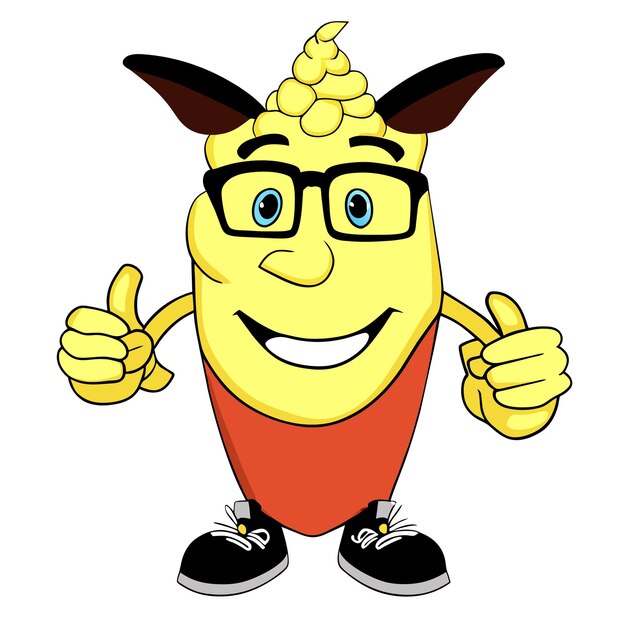 Cute corn wearing glasses with thumbs up cartoon vector icon illustration