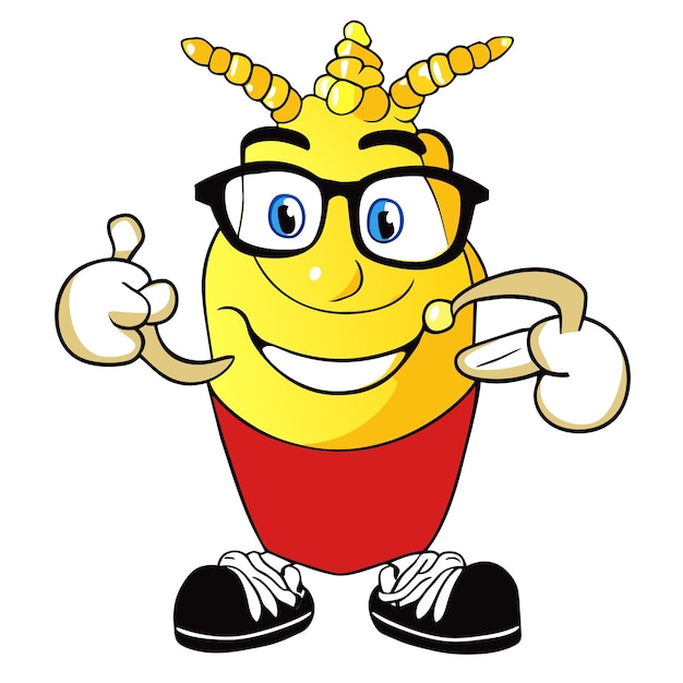 Cute corn wearing glasses with thumbs up cartoon vector icon illustration