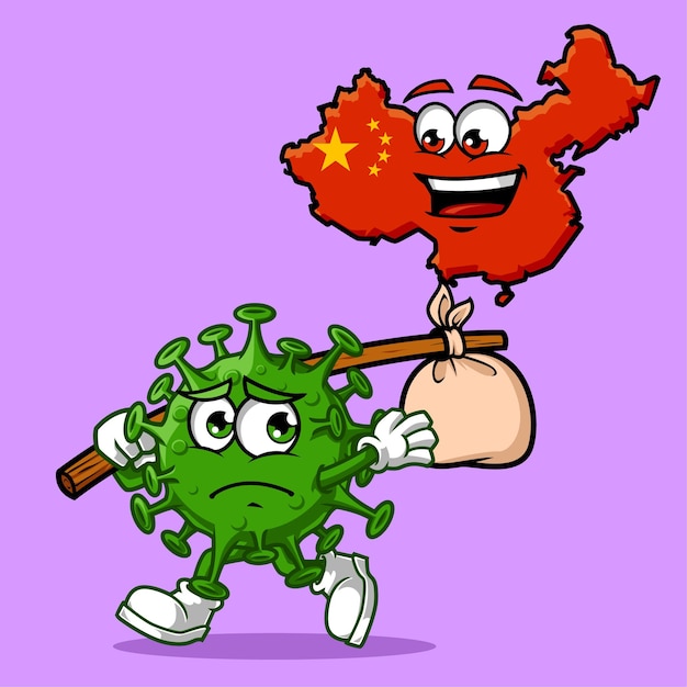 Il simpatico virus corona porta un bagaglio simpatico cartone animato