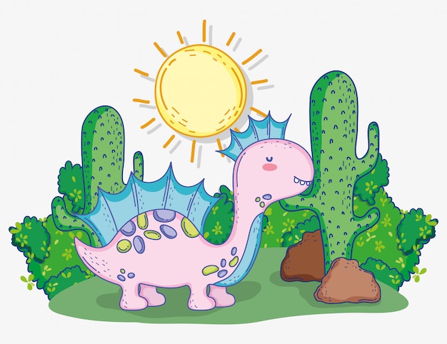 Corythosaurus animale carino con sole e cactus