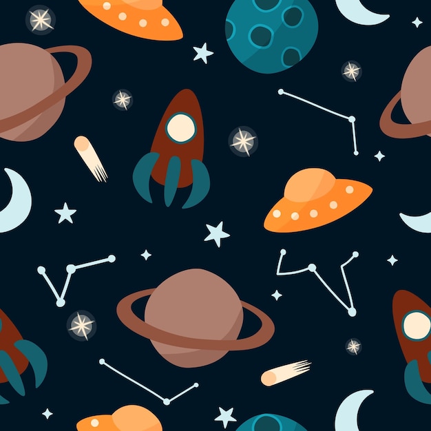 cute cosmic seamless pattern with galaxy space