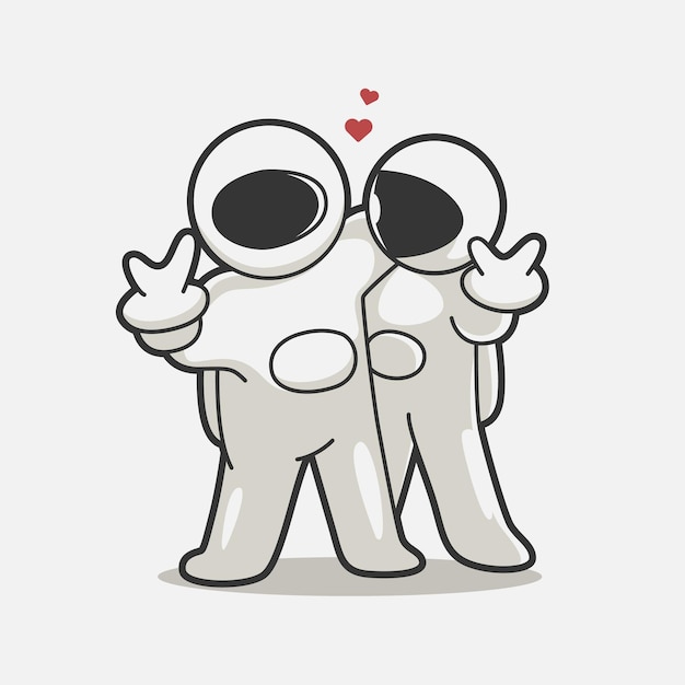 Vector cute couple astronauts hug each others art illustration