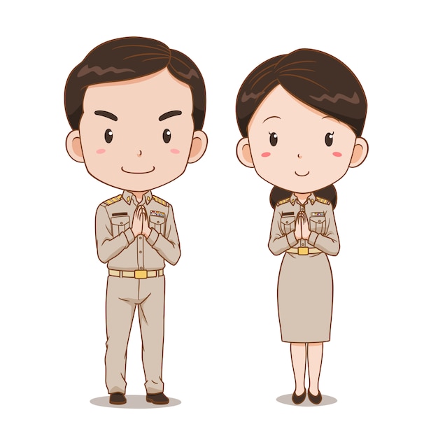 Cute couple cartoon of thai government officers