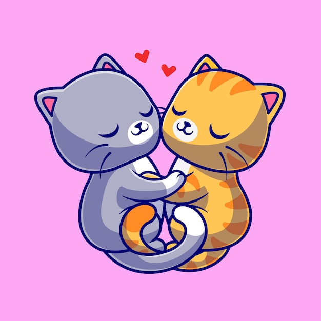 Cute Couple Cat Hug Love Cartoon Vector Icon Illustration Animal Nature Icon Concept Isolated