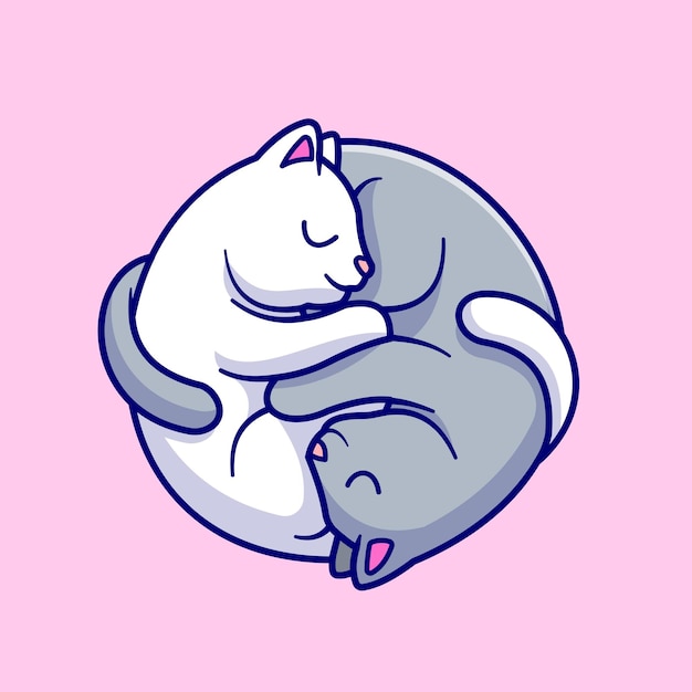 Vector cute couple cat sleeping together cartoon vector icon illustration. animal nature icon isolated flat