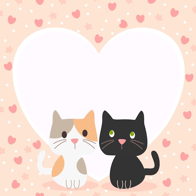 バレンタインテーマの背景でかわいいカップル猫。