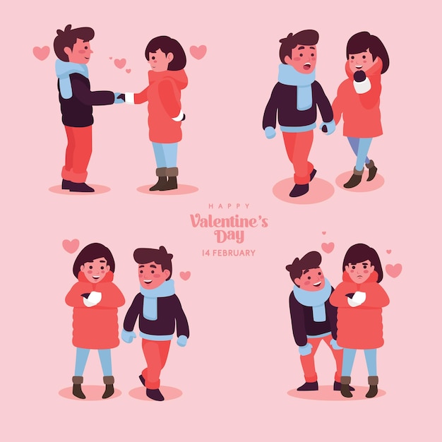 Vector cute couple character cartoon illustration set