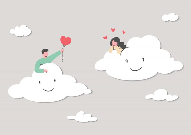 Cute couple on cloud sending love message