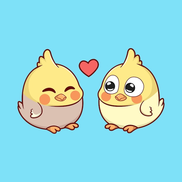 Cute Couple Cockatiel Illustration