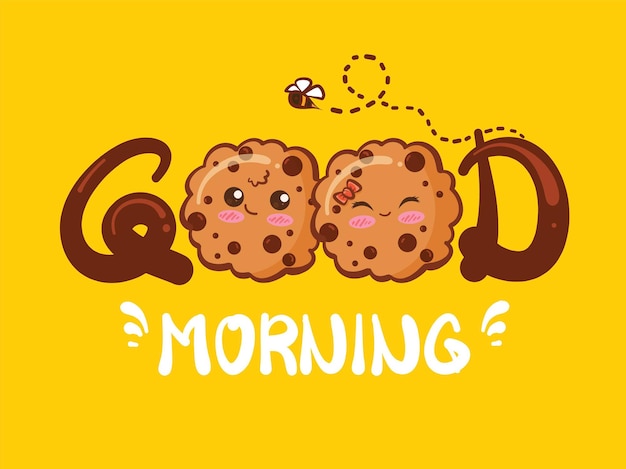 Cute couple cookies good morning concept. cartoon