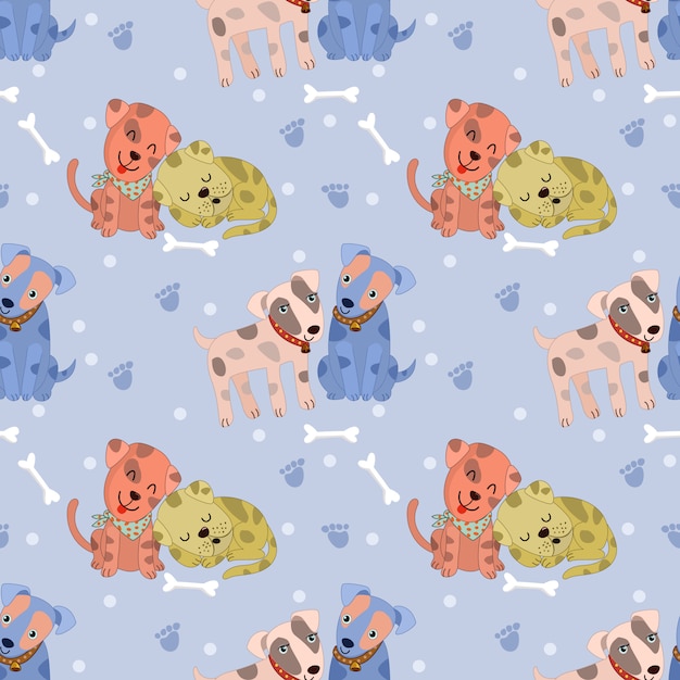 Cute couple dog seamless pattern