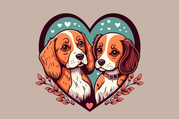 Cute couple dogs in love animal valentine day card invitation background