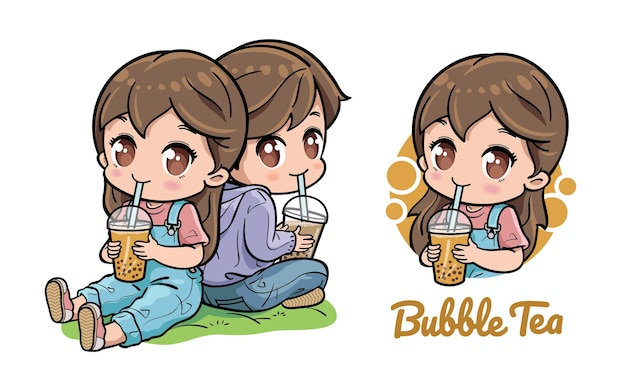 Cute couple enjoying bubble tea