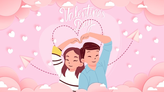 Vector cute couple forming a heart on valentine's day