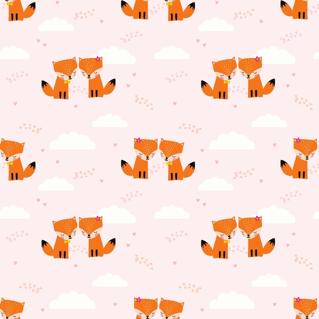 Cute couple fox in love seamless pattern