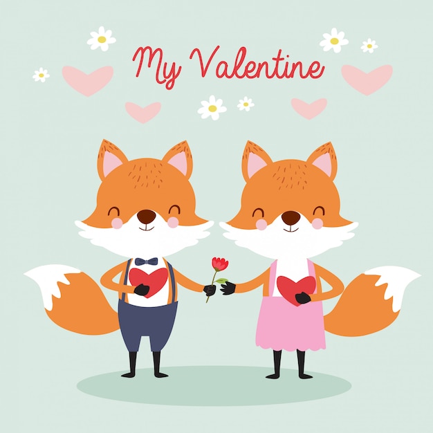 Cute couple fox in love for valentine greeting card