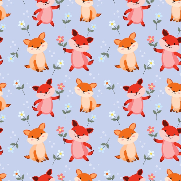 Vector cute couple fox with flowers seamless pattern for fabric textile wallpaper.