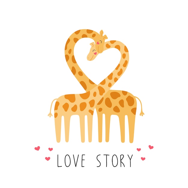 Vector cute couple of giraffes. love story of wild animals.