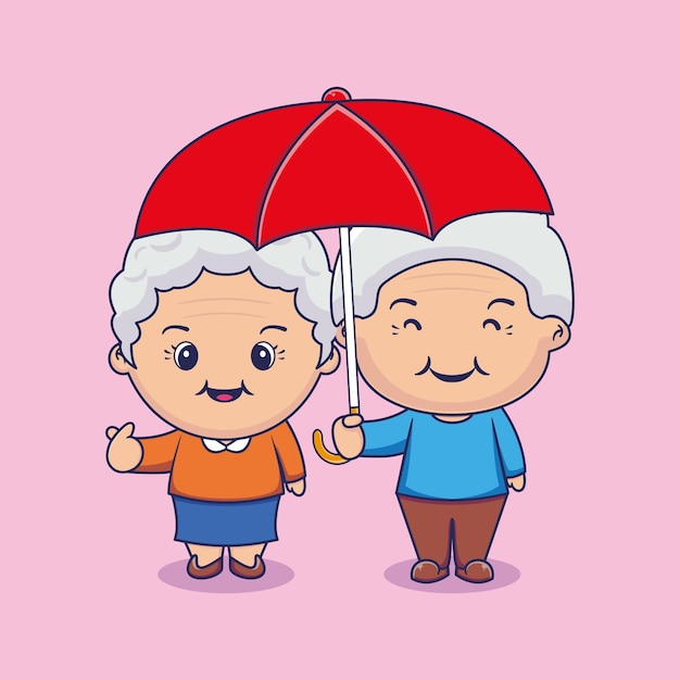 Cute couple grand father and grand mother cartoon character