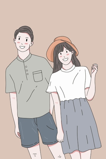 Happy Couple Boyfriend and Girlfriend Women Men Girl Line Art