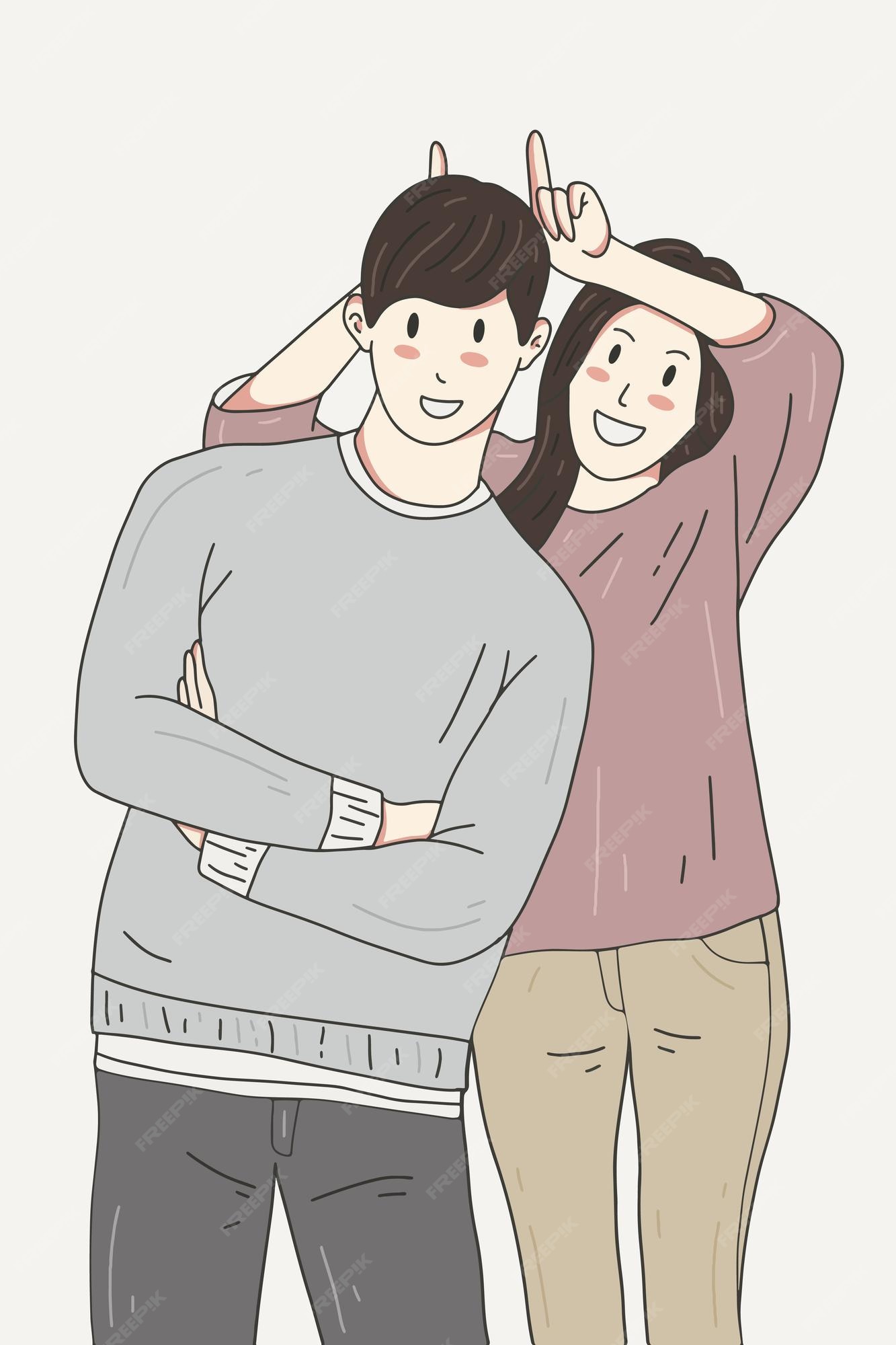 Happy Couple Boyfriend and Girlfriend Women Men Girl Line Art