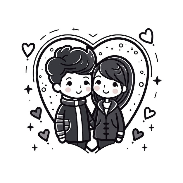 Vector cute couple in heart valentines day