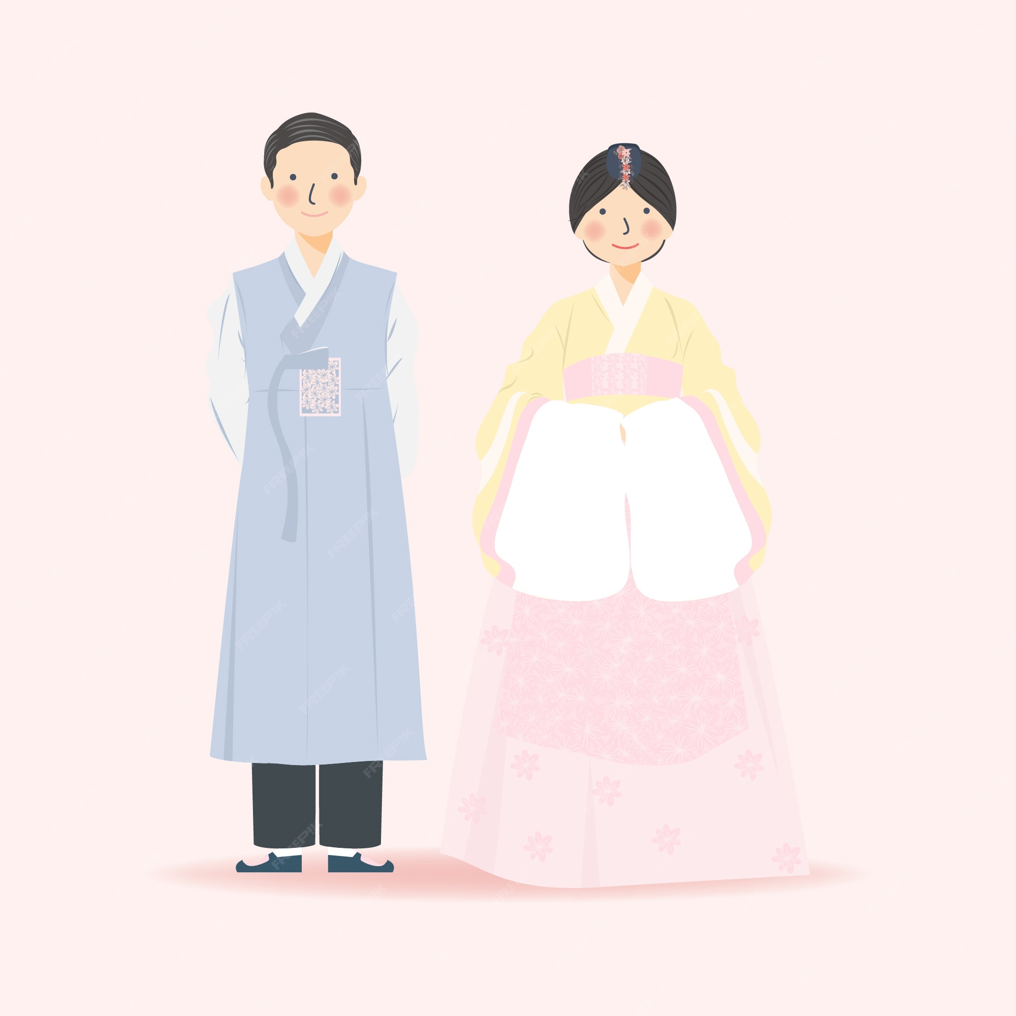 韓国の伝統的な韓服のかわいいカップルのイラスト結婚式の服 エレガントなかわいいカップルのイラスト プレミアムベクター 韓国の伝統的な韓服のかわいいカップルのイラスト結婚式の服 エレガントなかわいいカップルのイラスト プレミアムベクター