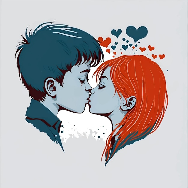 Vector cute couple kiss boy and girl kissing sweet and romantic embrace wedding invitation