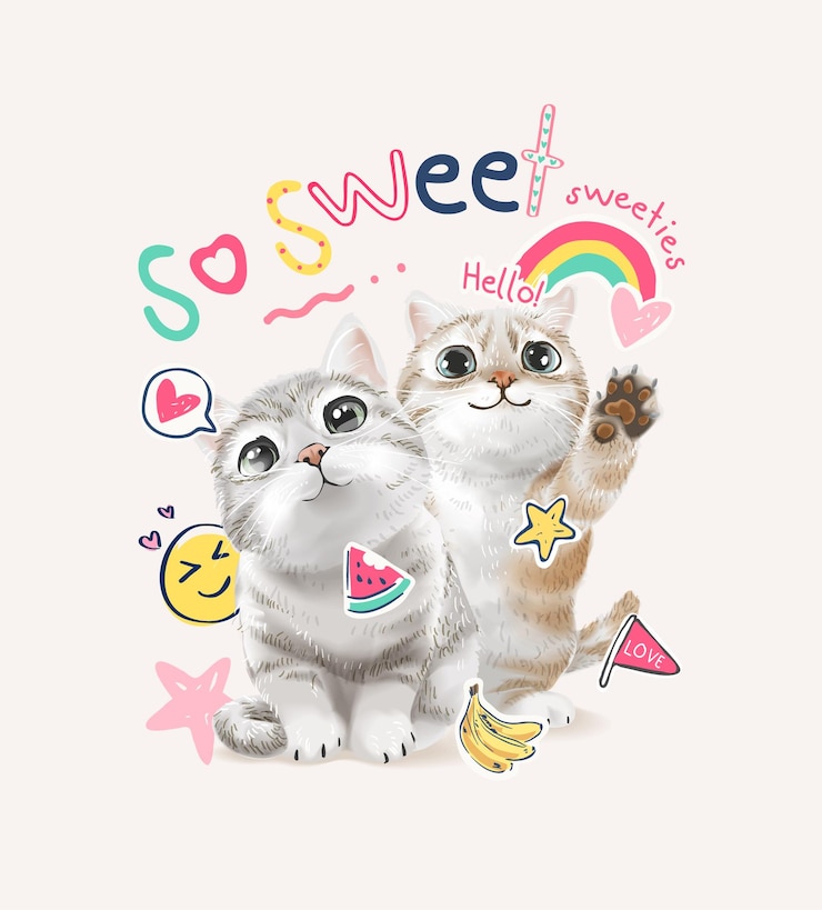 Vector カッコいい子猫とカラフルなイコンのベクトルイラスト