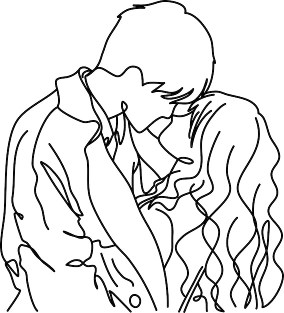 Vector cute couple line art hand drawing illustration