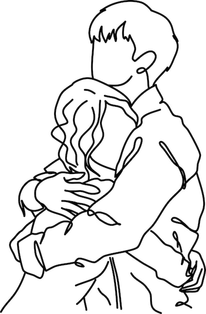 cute couple line art hand drawing illustration