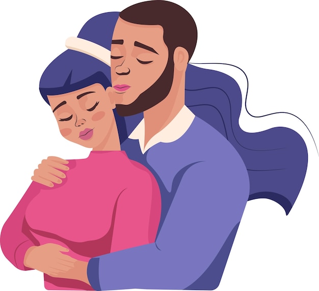 귀하의 비즈니스 배너 바에 대 한 흰색 배경 벡터 일러스트 레이 션에 포옹 사랑에 귀여운 커플