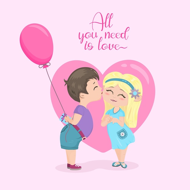 Cute couple in love for a postcard posters gift boxes and seasonal design on a pink background