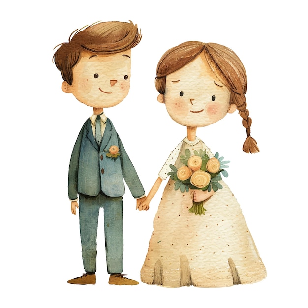 cute couple married vector illustration in watercolour style