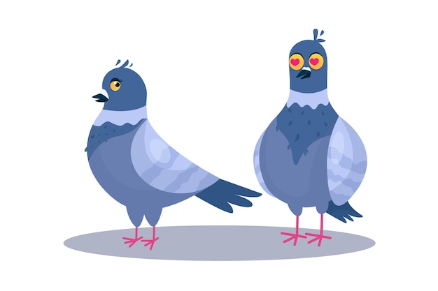 Вектор Миленькая пара голубей самки и самцы влюбленных птиц стоят вместе пара милых животных