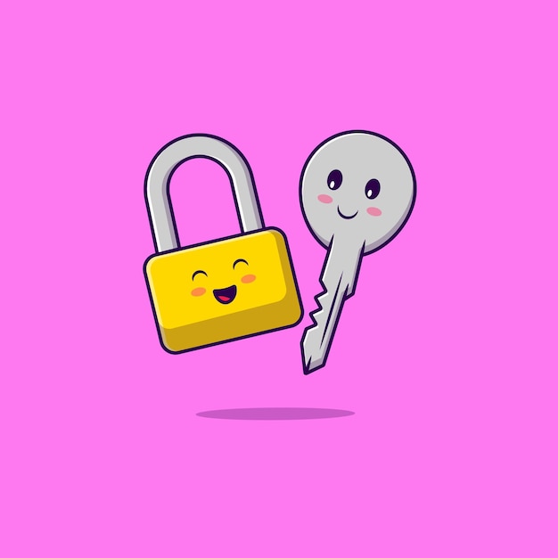 Cute Couple of Padlock And Key Cartoon Vector Icons Illustration