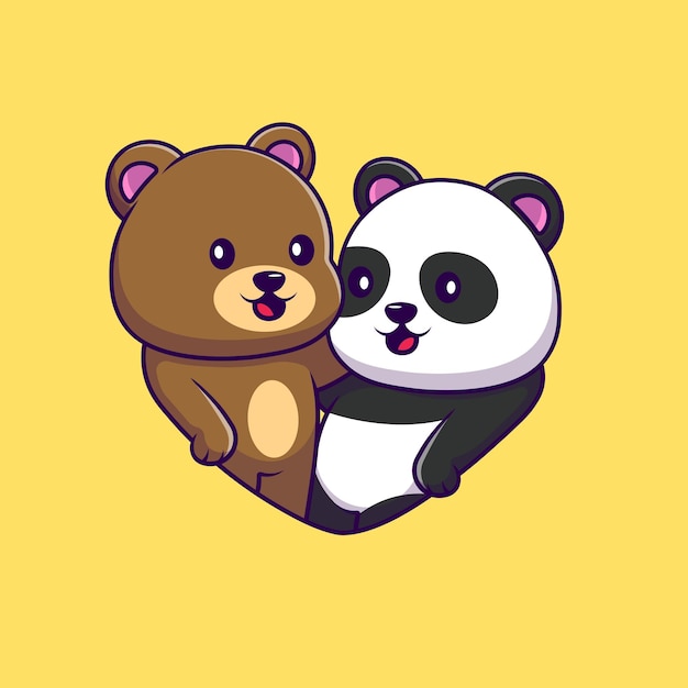 Cute Couple Panda And Cute Bear Cartoon Vector Icons Illustration