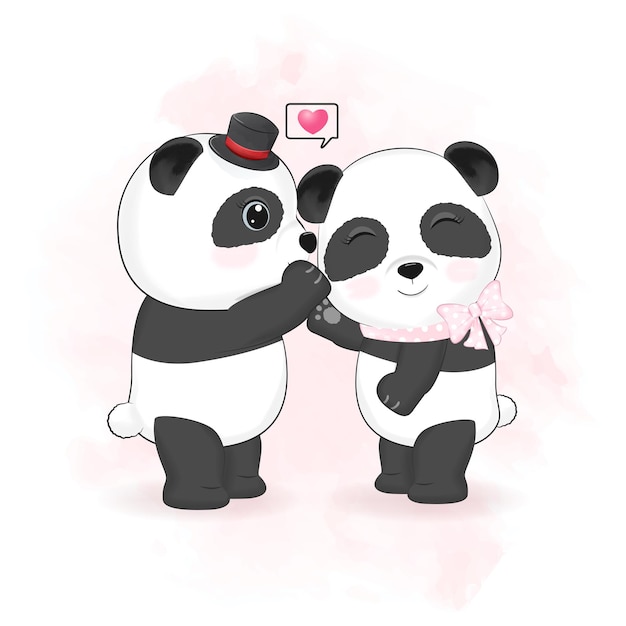 Cute couple panda valentines day concept illustration