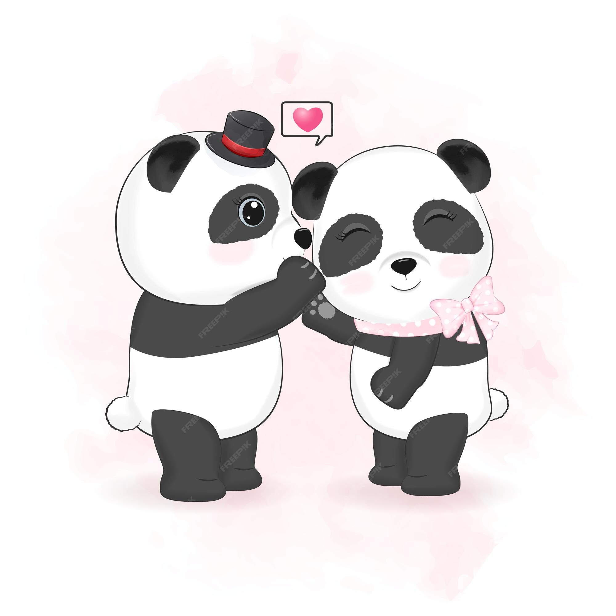 Premium Vector | Cute couple panda valentines day concept illustration