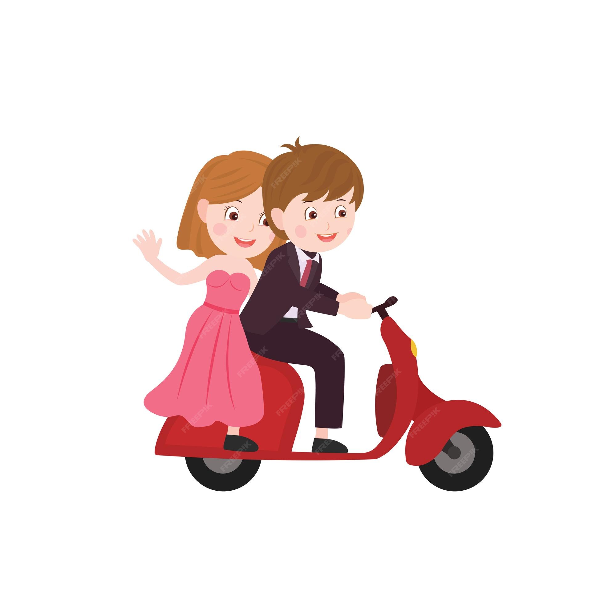 Premium Vector | Cute couple riding a motorcycle vector isolated on white  background. couple illustration.