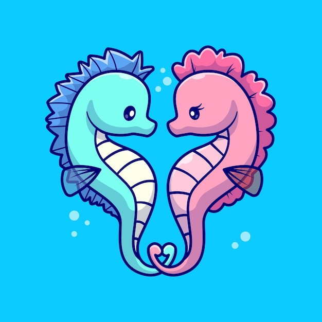 Vector cute couple seahorse cartoon vector icon illustration animal nature icon concept isolated flat