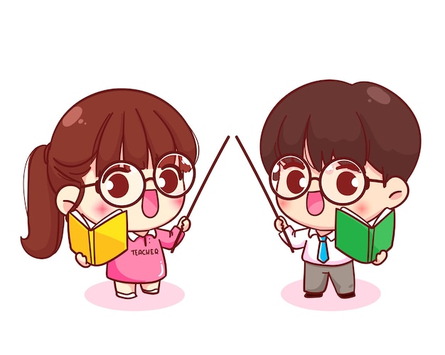 Cute couple teacher cartoon character illustration