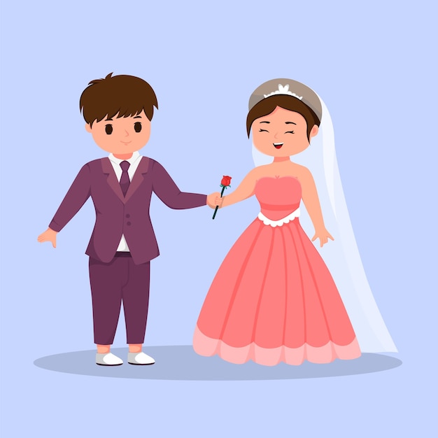 Cute Couple Wedding Bride and Groom Character Illustration