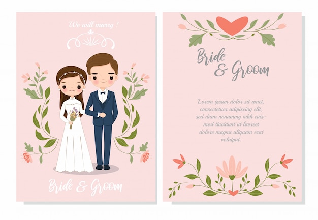 Cute couple on wedding invitation card template
