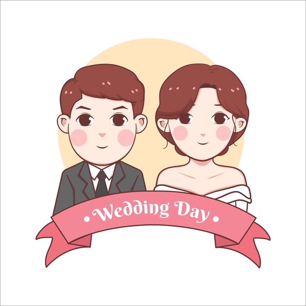 cute couple wedding invitation cartoon vector illustration