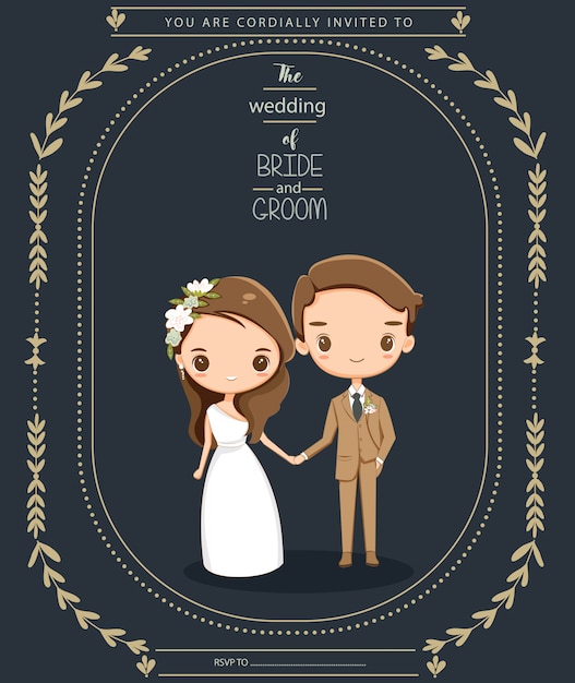 Cute couple in wedding invitations card